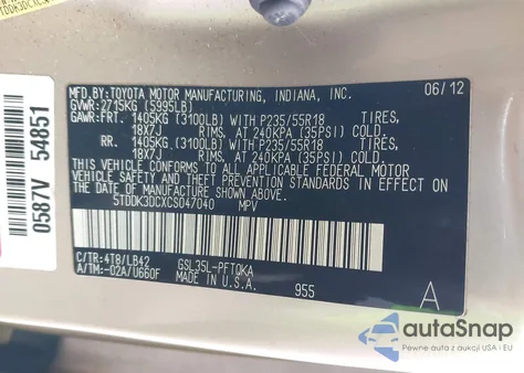 2012 Toyota Sienna Xle 7 Passenger from USA, damaged, VIN 5TDDK3DCXCS047040